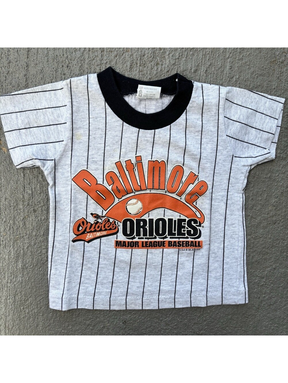 Vintage 90s Baltimore Orioles MLB 1994 Baseball Strip Shirt KIDS 18 Months- 2T